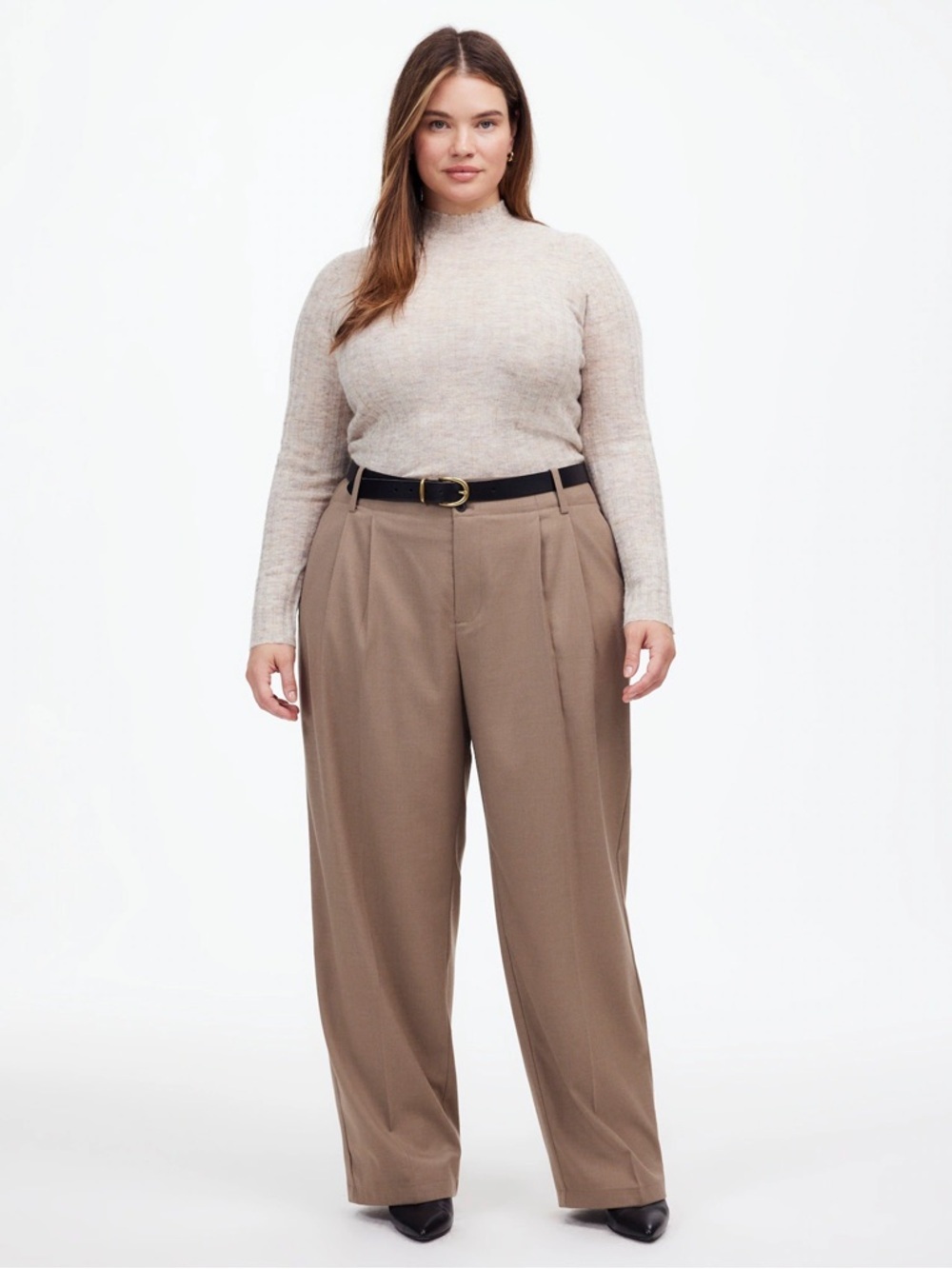 Madewell - The Plus Harlow Wide-Leg Trouser in Brushed Twill - Dark Oat Melange